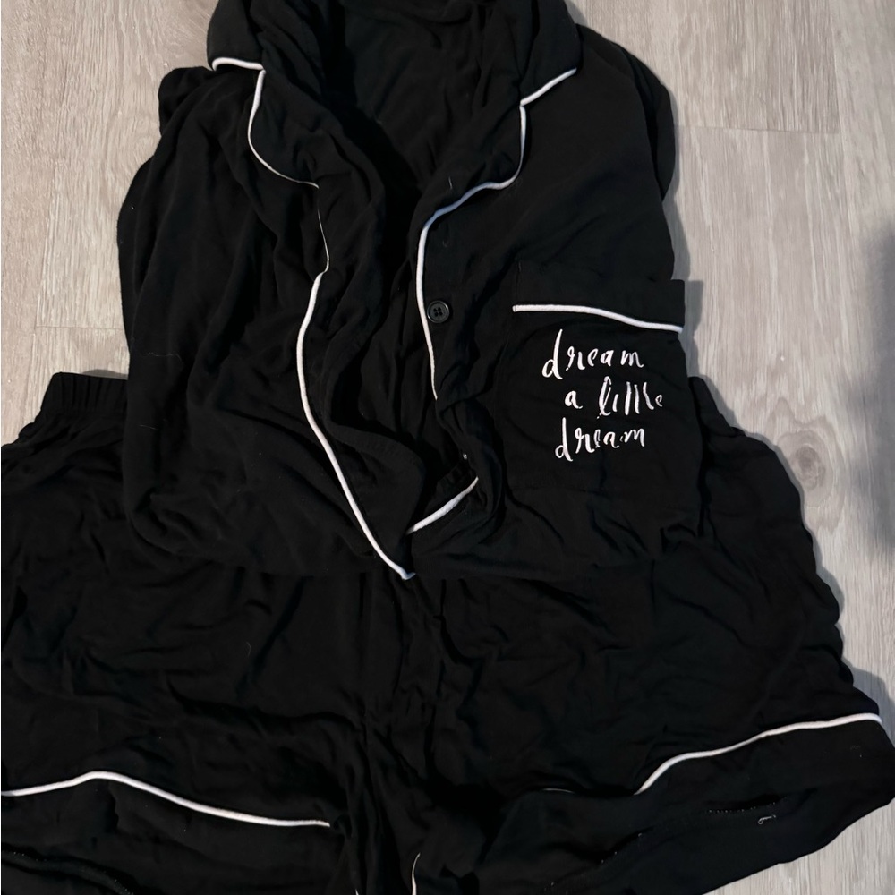 Women's Black Pajama Set with White Trim
